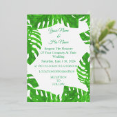 モンステラの葉 サンダーコーブ 箔招待状 (立ち正面)