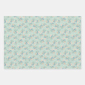 モンステラの葉 - ターコイズグリーン、コーラル、マスタード ラッピングペーパーシート (正面3)