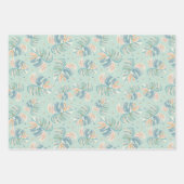 モンステラの葉 - ターコイズグリーン、コーラル、マスタード ラッピングペーパーシート (正面)