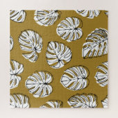 モンステラの葉、テキスタイルのシームレスなパターン。 ジグソーパズル (横)