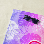 モンステラの葉 トロピカルサンセット ホットピンク 名前 ビーチタオル (インサイチュ)