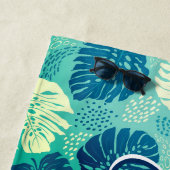 モンステラの葉 トロピカル 水彩 ネイビーブルー 名前 ビーチタオル (インサイチュ)