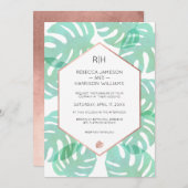 モンステラの葉 & ローズゴールド 招待状 (正面/裏面)