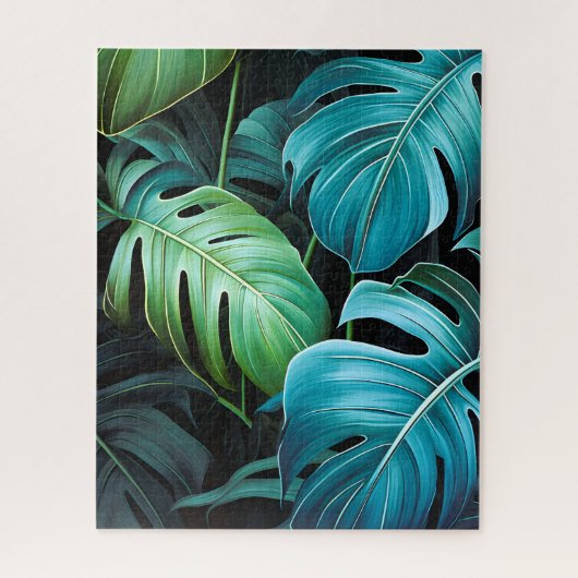 モンステラの葉 植物画 熱帯ジャングルの葉 ジグソーパズル (縦)