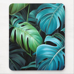 モンステラの葉 植物画 熱帯ジャングルの葉 マウスパッド