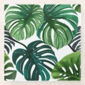 モンステラの葉 水彩 現代の植物画 ガラスコースター (正面)