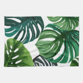 モンステラの葉 水彩 現代の植物画 キッチンタオル (横)