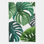 モンステラの葉 水彩 現代の植物画 キッチンタオル (縦)