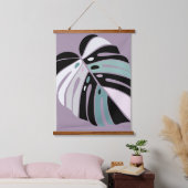 モンステラの葉 - 紫 緑 黒 白 吊り下げ型タペストリー (寝室)