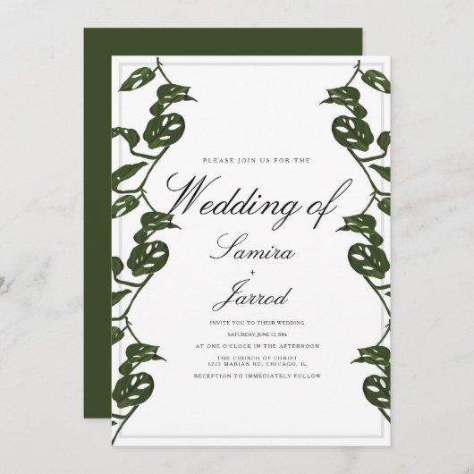 モンステラアダンソニ熱帯植物性つる植物結婚ズ 招待状 (正面/裏面)