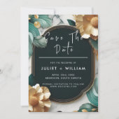 モンステラエメラルドグリーンと金ゴールド結婚ズ セーブザデート (正面)