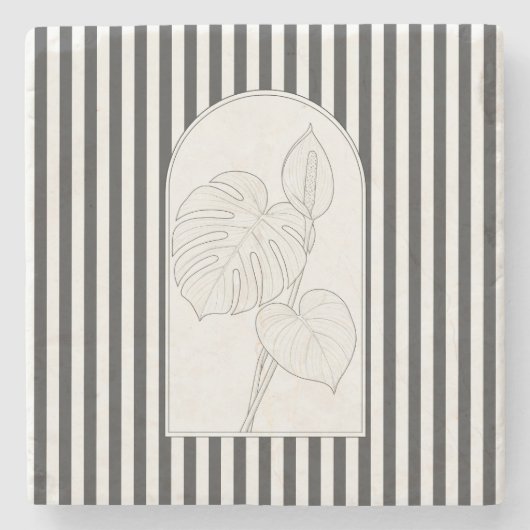 モンステラエレガントフラワーボタニカルストーンコースター ストーンコースター (正面)