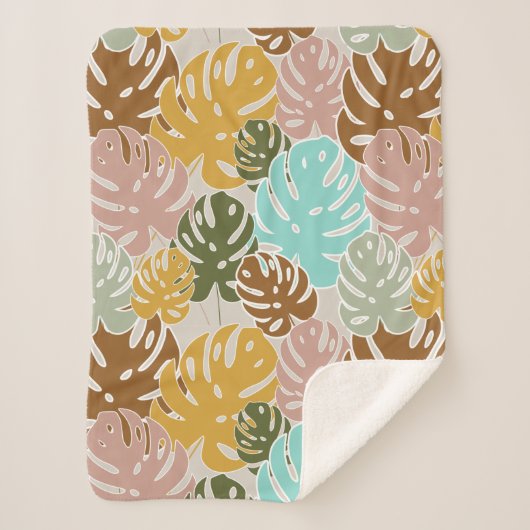 モンステラカラフルルのジャングル シェルパブランケット (正面)