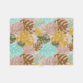 モンステラカラフルルのジャングル フリースブランケット (正面(横))