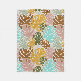 モンステラカラフルルのジャングル フリースブランケット