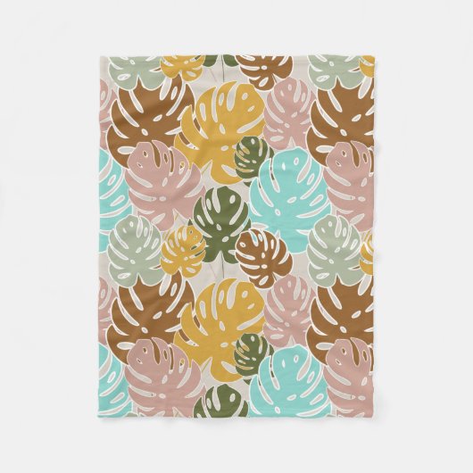 モンステラカラフルルのジャングル フリースブランケット (正面)