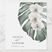 モンステラトロピカルパラダイスの白い蘭 ワインラベル (シングルラベル)