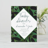 モンステラトロピカルリーフパターン赤ちゃん歓迎会ブラック 招待状 (スタンド正面)
