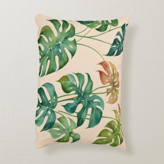 モンステラハウスプラントボホウォーターカラーアート アクセントクッション (裏面(縦))