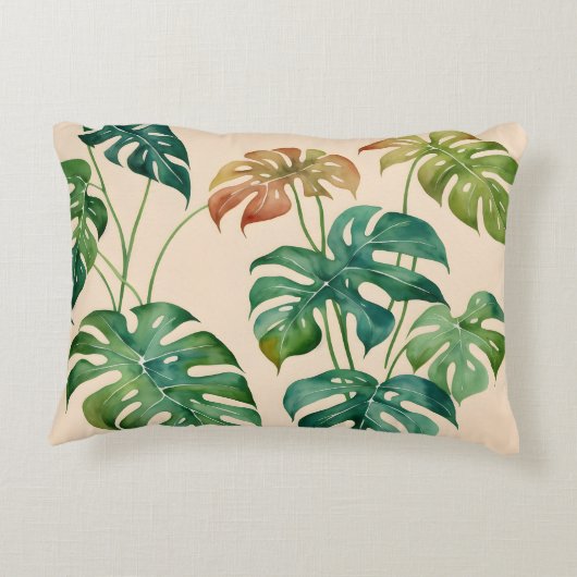 モンステラハウスプラントボホウォーターカラーアート アクセントクッション (裏面)
