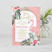 モンステラピンク熱帯フラミンゴブライダルシャワー 招待状 (スタンド正面)