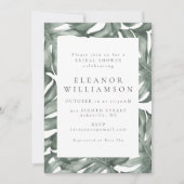 モンステラボタニカルウォーターカラーグリーンブライダルシャワー 招待状 (正面)