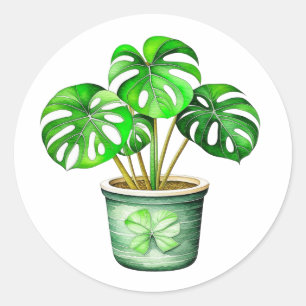 モンステラポットの植物Ai Art ラウンドシール