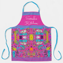 モンステラポップ・アートのリーフピンクアートオールオーバープリントエプロン