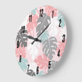 モンステラモダントロピカルパターン ラージ壁時計 (傾斜)