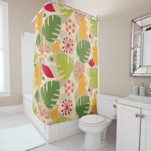 モンステラモダンリーフ抽象芸術ハワイアントロピカルウォーム シャワーカーテン (インサイチュ)