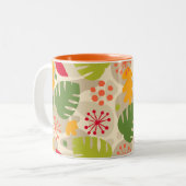 モンステラモダンリーフ抽象芸術ハワイアントロピカルウォーム ツートーンマグカップ (正面左)