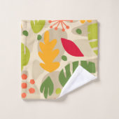 モンステラモダンリーフ抽象芸術ハワイアントロピカルウォーム バスタオルセット (ウォッシュタオル)