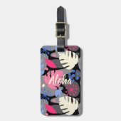 モンステラモダンリーフ抽象芸術ハワイアントロピカルグレー ラゲッジタグ (正面縦)