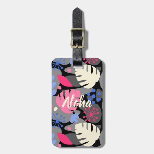 モンステラモダンリーフ抽象芸術ハワイアントロピカルグレー ラゲッジタグ (正面縦)