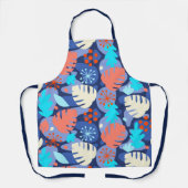 モンステラモダンリーフ抽象芸術ハワイアントロピカルネイビー エプロン (正面)