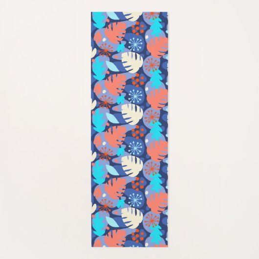 モンステラモダンリーフ抽象芸術ハワイアントロピカルネイビー ヨガマット (正面)