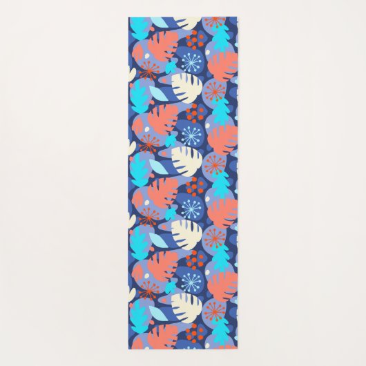 モンステラモダンリーフ抽象芸術ハワイアントロピカルネイビー ヨガマット (裏面)