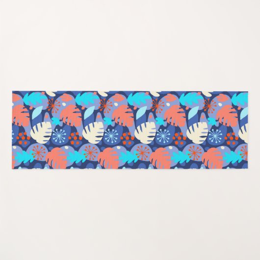 モンステラモダンリーフ抽象芸術ハワイアントロピカルネイビー ヨガマット (正面(横))