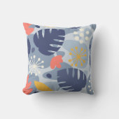 モンステラモダンリーフ抽象芸術ハワイアントロピカルブルー アウトドアクッション (正面)