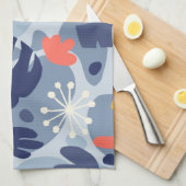 モンステラモダンリーフ抽象芸術ハワイアントロピカルブルー キッチンタオル (四つ折り)