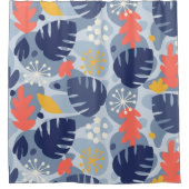 モンステラモダンリーフ抽象芸術ハワイアントロピカルブルー シャワーカーテン (正面)