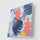 モンステラモダンリーフ抽象芸術ハワイアントロピカルブルー スクエア壁時計 (傾斜)