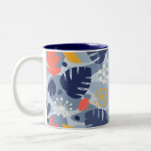 モンステラモダンリーフ抽象芸術ハワイアントロピカルブルー ツートーンマグカップ (左)