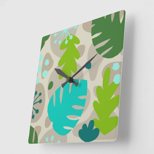 モンステラモダンリーフ抽象芸術ハワイアントロピカル – カッコいい スクエア壁時計 (傾斜)