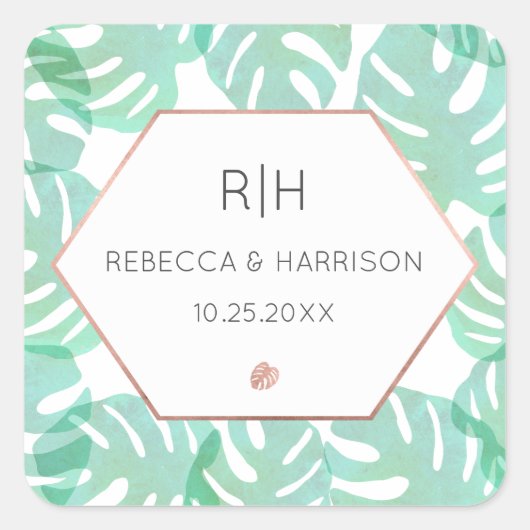 モンステラリーフ&バラ金ゴールド スクエアシール (正面)