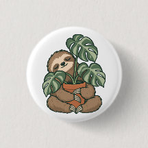 モンステラ抱えるスロース植物ママバッジ
