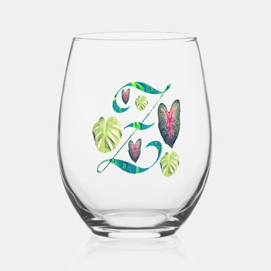 モンステラ文字「Z」 ステムなしワイングラス (正面)