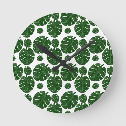 モンステラ柄 ラウンド壁時計 (正面)