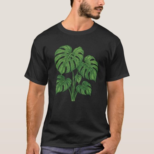  モンステラ植物のイラスト 豊かなグリーンのボタニカル Tシャツ (正面)