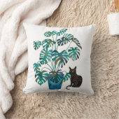 モンステラ植物水彩の猫 クッション (ブランケット)